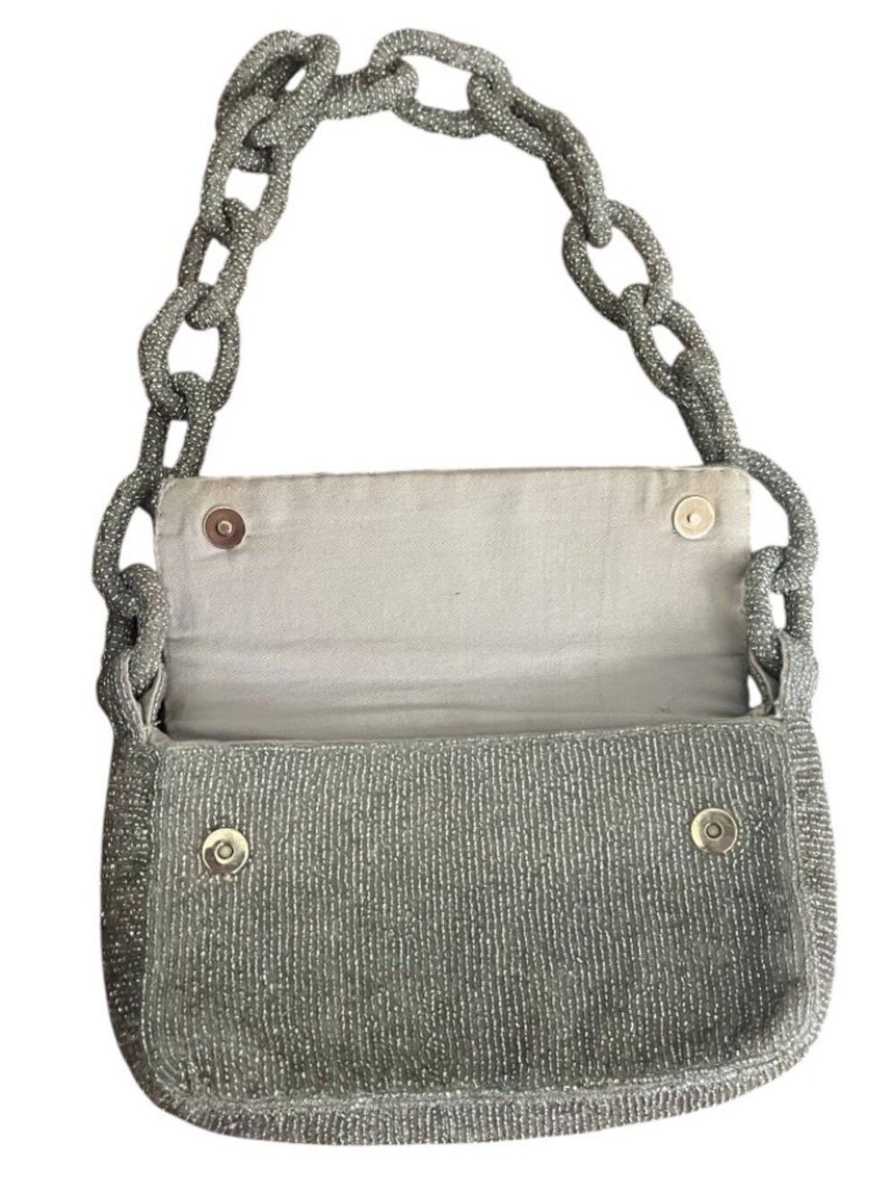 Anthropologie Silver Beaded Finoa Bag with Chan Link Handle - Picture 6 of 7